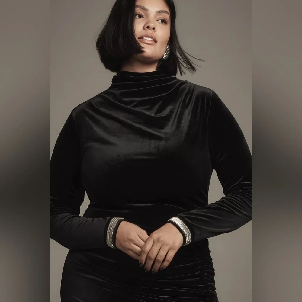 Anthropologie The Maya Ruched Cowl-Neck Dress: Velvet Long-Sleeve Edition - Picture 8 of 16